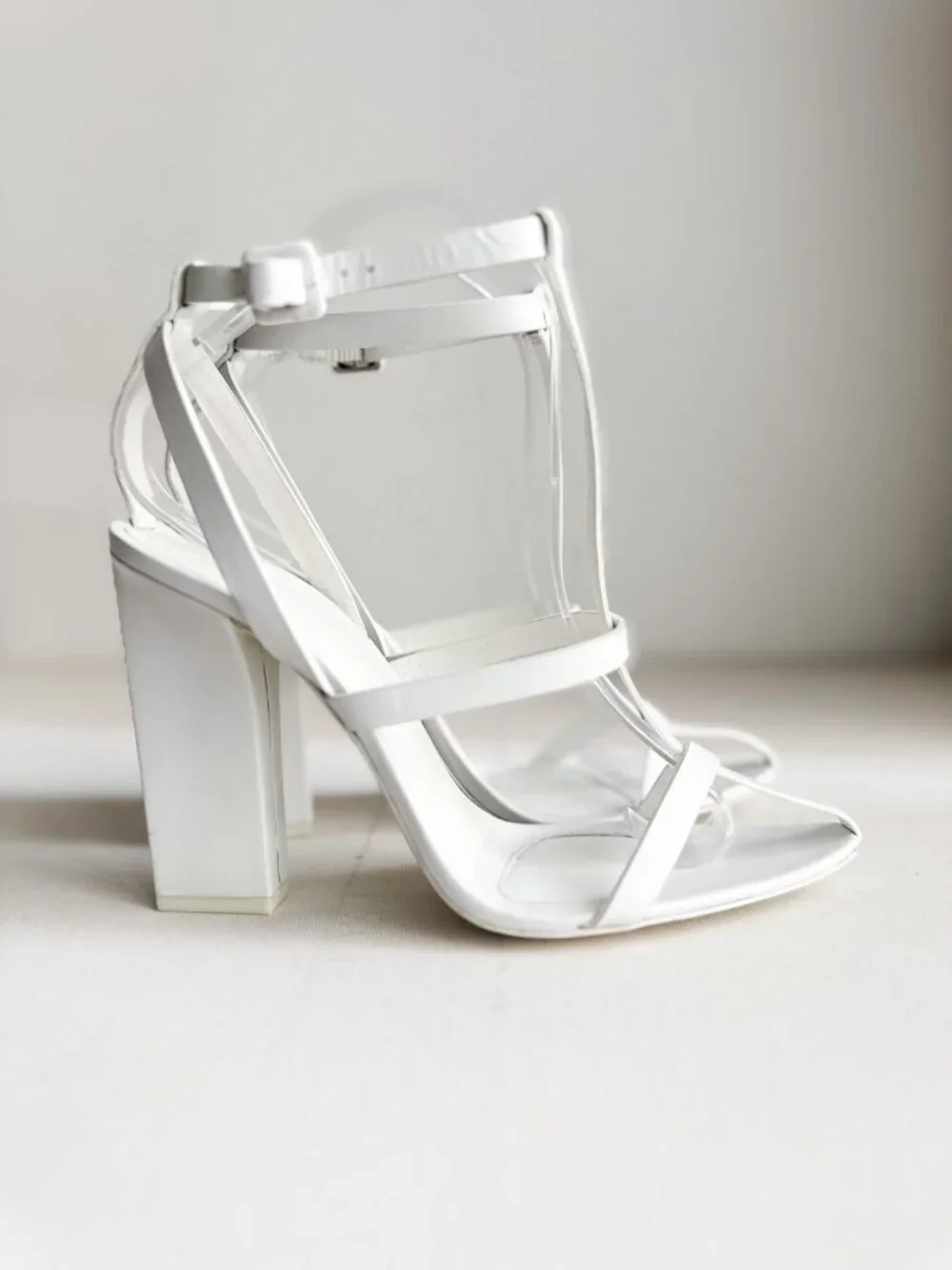 Alexander Wang Runway SS'13 Strappy White Leather Block Heel Sandals 39 - Picture 6 of 11